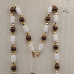 Vintage Czech necklace element glasses holder white brown glass beads 24"