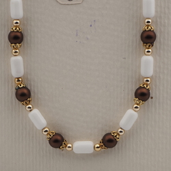 Vintage Czech necklace element glasses holder white brown glass beads 24"