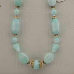 Vintage Czech necklace white uranium vaseline glass beads 