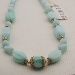 Vintage Czech necklace white uranium vaseline glass beads 
