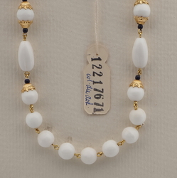 Vintage Czech link chain necklace white glass beads 