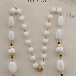 Vintage Czech link chain necklace white glass beads 