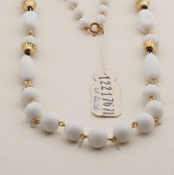 Vintage Czech link chain necklace white glass beads 