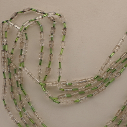 Vintage Czech 4 strand necklace silver lined pentagon topaz bugle glass beads