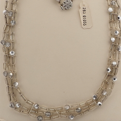 Vintage Czech 3 strand necklace silver lined pentagon silvered glass beads