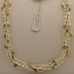 Vintage Czech 5 strand necklace yellow satin atlas vitrail glass beads