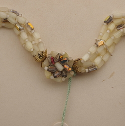Vintage Czech 5 strand necklace yellow satin atlas vitrail glass beads