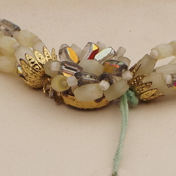 Vintage Czech 5 strand necklace yellow satin atlas vitrail glass beads