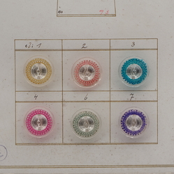 Sample card (7) Vintage Deco Czech geometric hand painted clear glass buttons 18mm