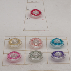 Sample card (7) Vintage Deco Czech geometric hand painted clear glass buttons 18mm