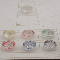 Sample card (7) Vintage Deco Czech geometric reverse painted clear glass buttons 18mm