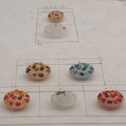 Sample card (7) Vintage Deco Czech hand painted frost flower glass buttons