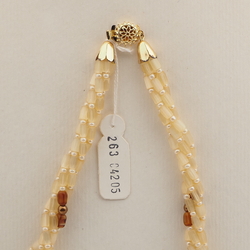 Vintage Czech 4 strand necklace yellow satin atlas marble glass beads