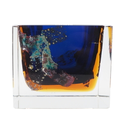Vintage 1960's Czech cobalt blue topaz foil art glass ashtray Pavel Hlava