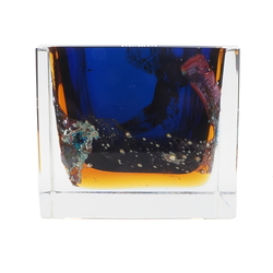 Vintage 1960's Czech cobalt blue topaz foil art glass ashtray Pavel Hlava