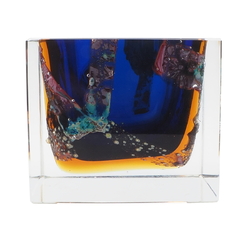 Vintage 1960's Czech cobalt blue topaz foil art glass ashtray Pavel Hlava