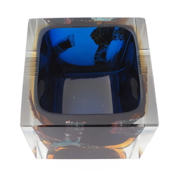 Vintage 1960's Czech cobalt blue topaz foil art glass ashtray Pavel Hlava
