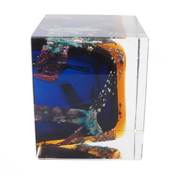 Vintage 1960's Czech cobalt blue topaz foil art glass ashtray Pavel Hlava