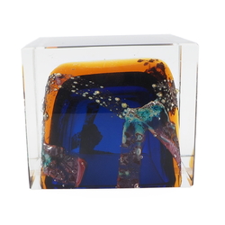 Vintage 1960's Czech cobalt blue topaz foil art glass ashtray Pavel Hlava
