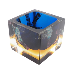 Vintage 1960's Czech cobalt blue topaz foil art glass ashtray Pavel Hlava