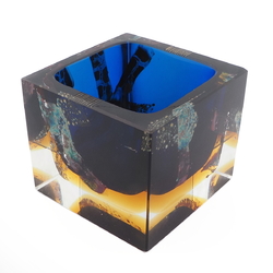Vintage 1960's Czech cobalt blue topaz foil art glass ashtray Pavel Hlava
