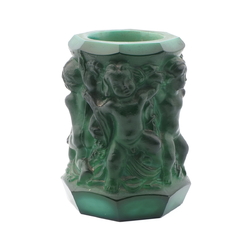 Vintage 1930's Czech Schlevogt Ingrid " cherubs" malachite green glass vase