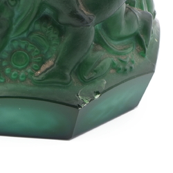 Vintage 1930's Czech Schlevogt Ingrid " cherubs" malachite green glass vase