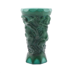 Vintage 1930's Czech Schlevogt Ingrid malachite green glass vase cherubs and birds