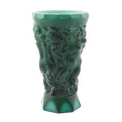 Vintage 1930's Czech Schlevogt Ingrid malachite green glass vase cherubs and birds