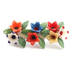 Vintage Bohemian early celluloid flowers and leaves pin brooch