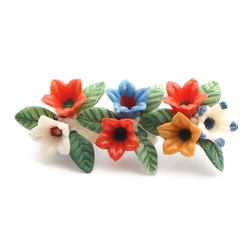 Vintage German Deco celluloid flowers and leaves pin brooch