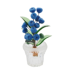 Czech lampwork glass miniature blue flowers plant pot ornament
