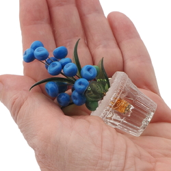 Czech lampwork glass miniature blue flowers plant pot ornament