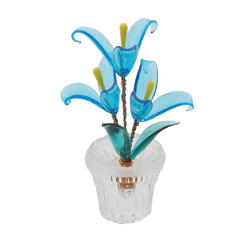 Czech handmade lampwork glass miniature blue flowers plant pot ornament