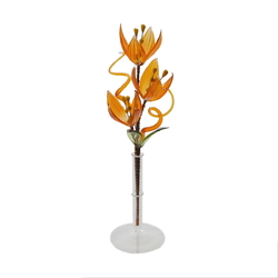 Czech lampwork glass bead orange amber flower stem vase ornament