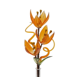 Czech lampwork glass bead orange amber flower stem vase ornament