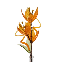 Czech lampwork glass bead orange amber flower stem vase ornament