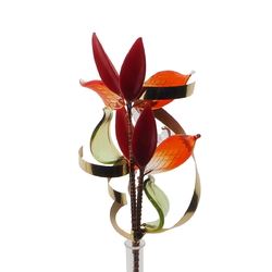 Czech lampwork glass bead red orchid flower stem vase ornament