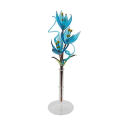 Czech lampwork glass blue flower stem vase ornament