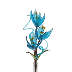 Czech lampwork glass blue flower stem vase ornament