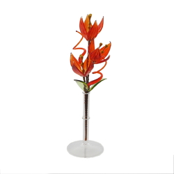 Czech lampwork glass red flower stem vase ornament
