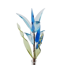 Czech lampwork glass blue flower stem vase ornament decoration