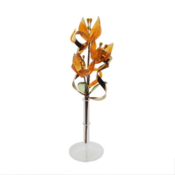 Czech lampwork glass bead orange amber flower stem vase ornament decoration