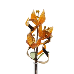 Czech lampwork glass bead orange amber flower stem vase ornament decoration