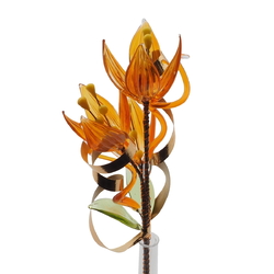 Czech lampwork glass bead orange amber flower stem vase ornament decoration
