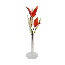 Czech lampwork glass red flower stem vase ornament decoration
