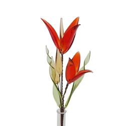 Czech lampwork glass red flower stem vase ornament decoration