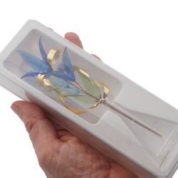 Czech lampwork glass blue flower stem vase ornament decoration
