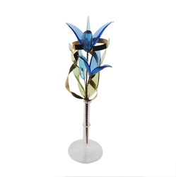 Czech lampwork glass blue flower stem vase ornament decoration