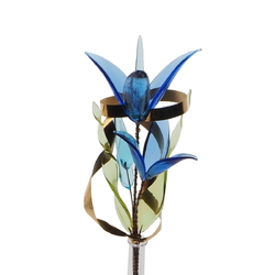 Czech lampwork glass blue flower stem vase ornament decoration